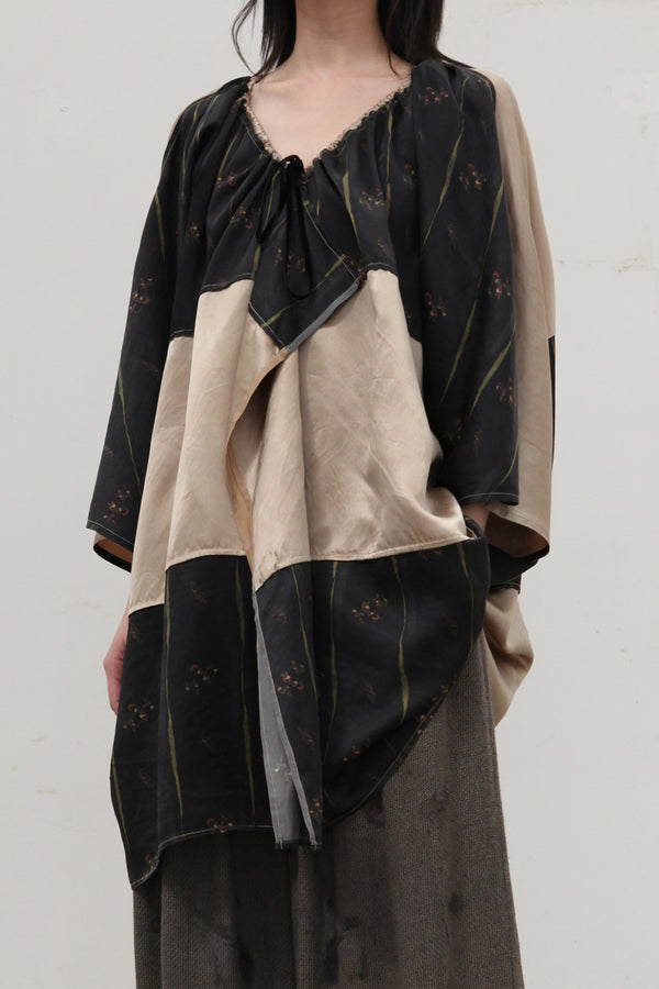 Mutedance splicing loose drawstring V-neck top series MD-MD24SS89-KAQI Khaki PM125
